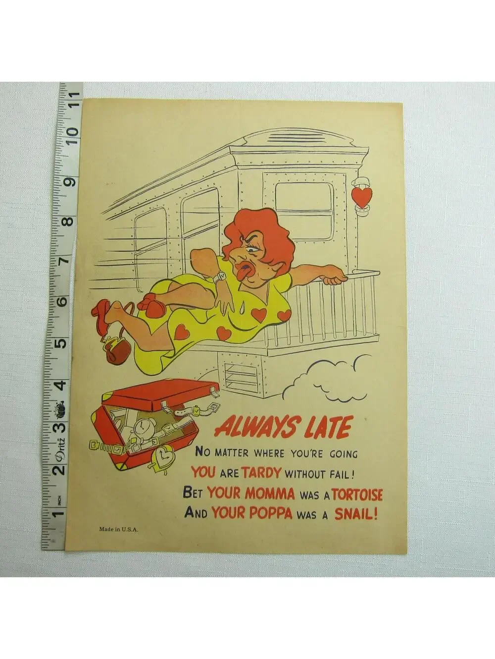 Vintage Vinegar Valentine Always Late Penny Dreadful Sarcasm Insult Ephemera